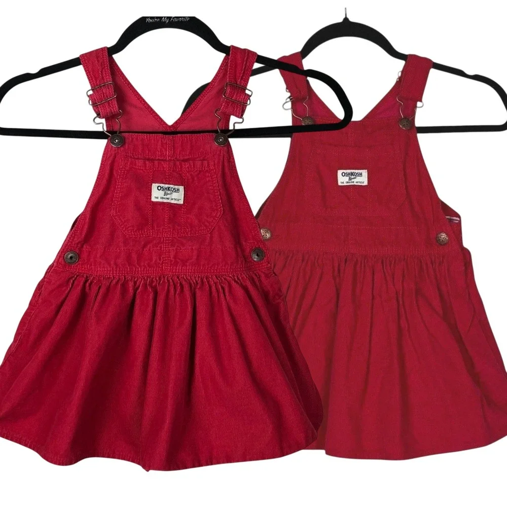 BUNDLE OshKosh B'Gosh Corduroy Overall Dress Jumper Size 3T Red Holiday